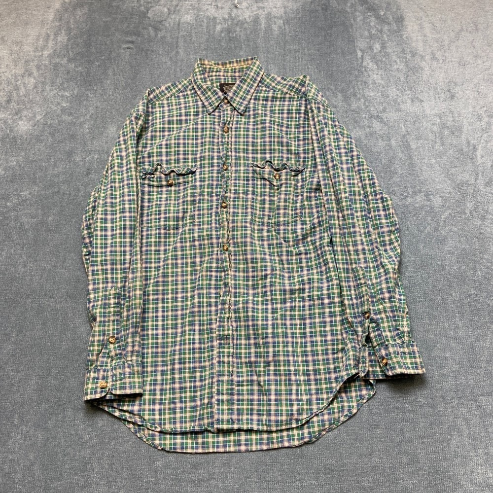 G.H. Bass Shirt Mens Medium Blue Green Plaid Long Sleeve Classic Button Up